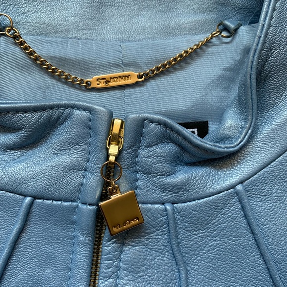 St. John Sport Blue Leather Zip Front Jacket - Picture 4 of 5